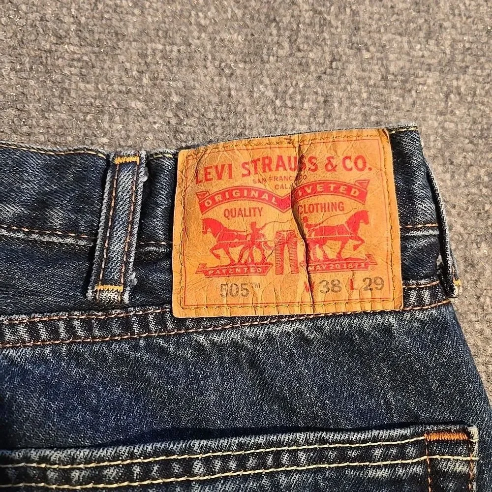 Levi Denim Jeans Mens 38x29 (Fits 37x26) Blue Strait 505 Dark 2015 High Rise